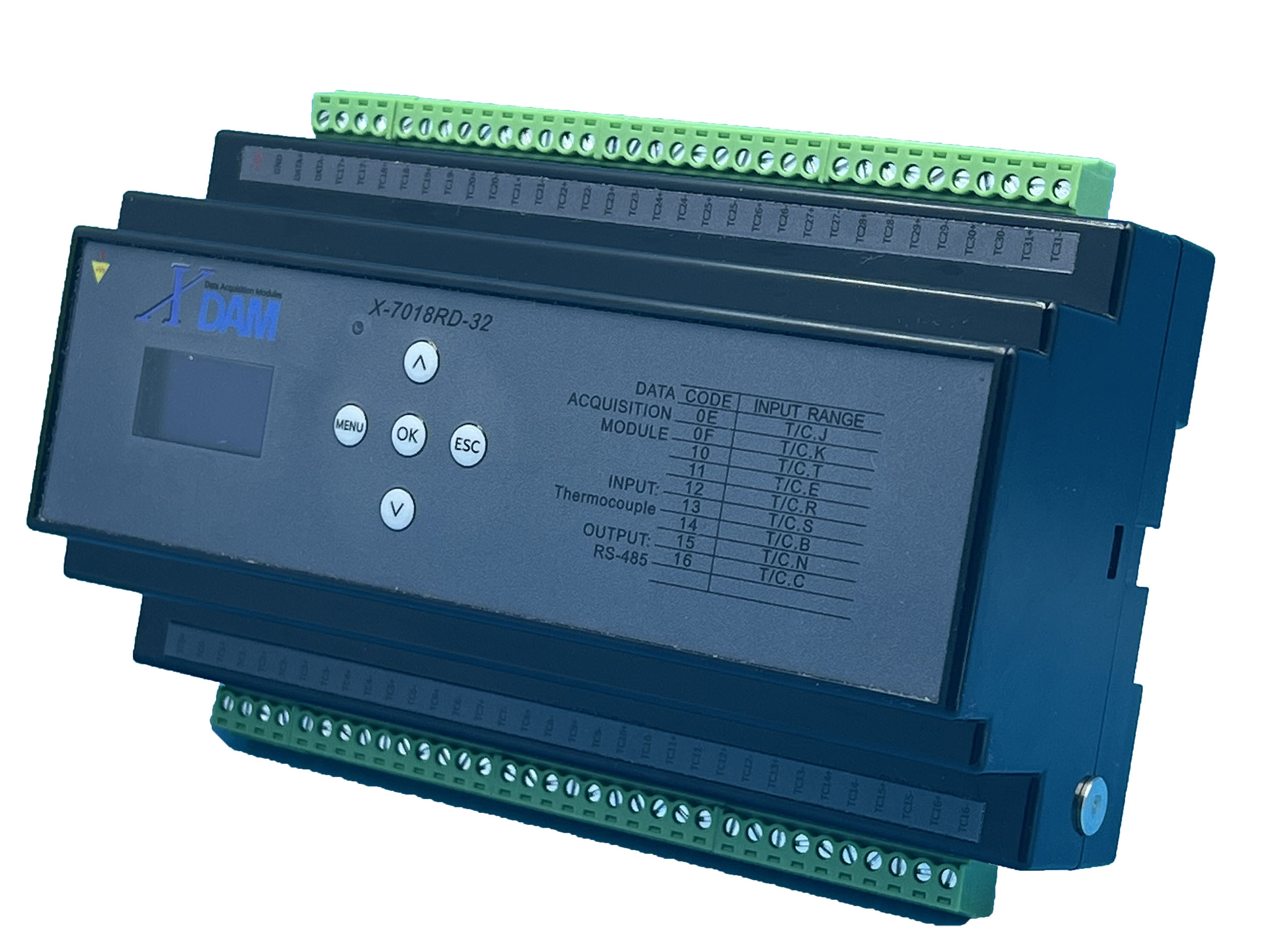 X-7018RD-32 帶OLED屏的32路熱電偶輸入模塊，帶高壓保護